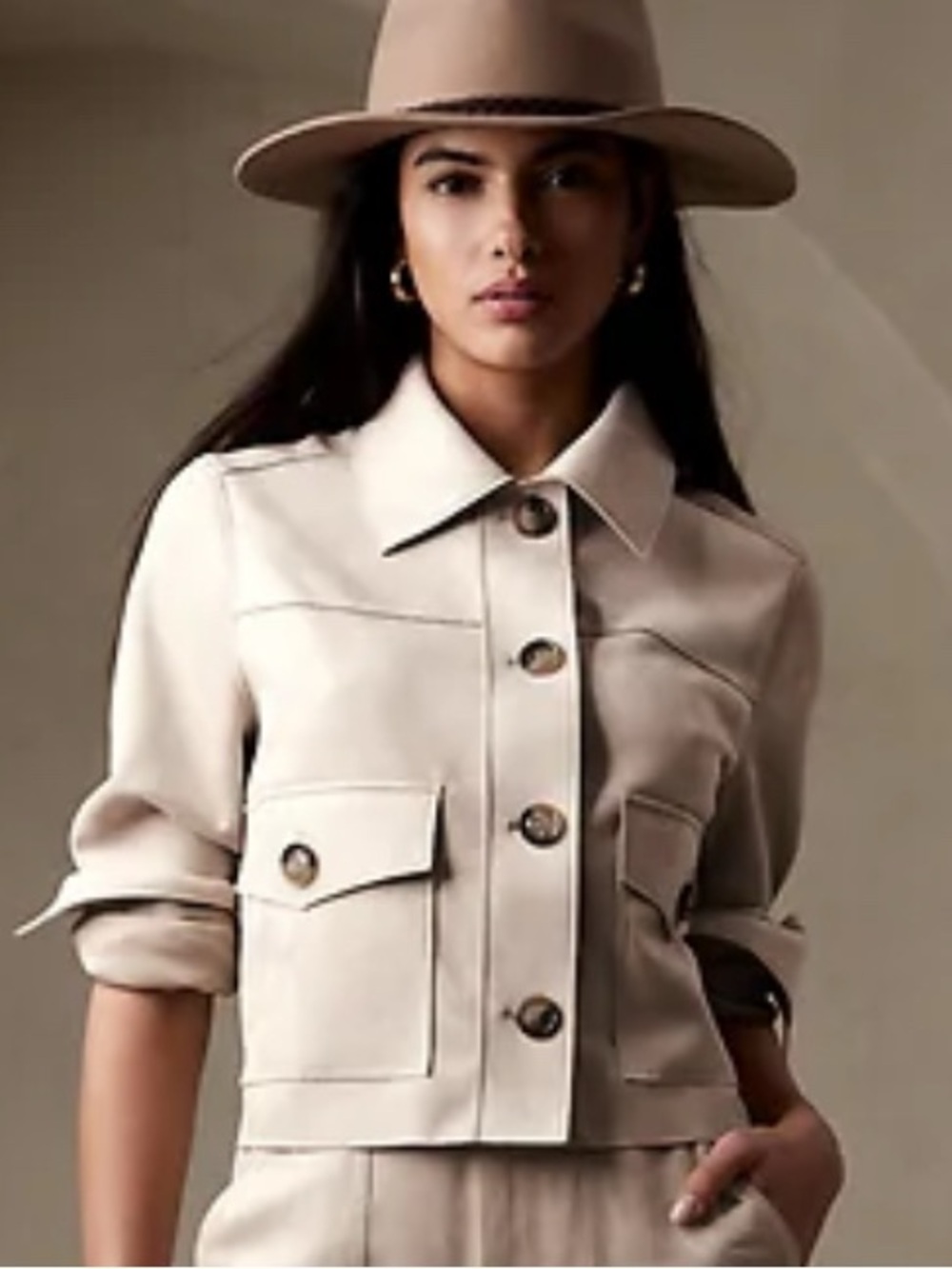 Banana Republic Selenite Cream Vegan Suede Crop  Button Jacket Size L